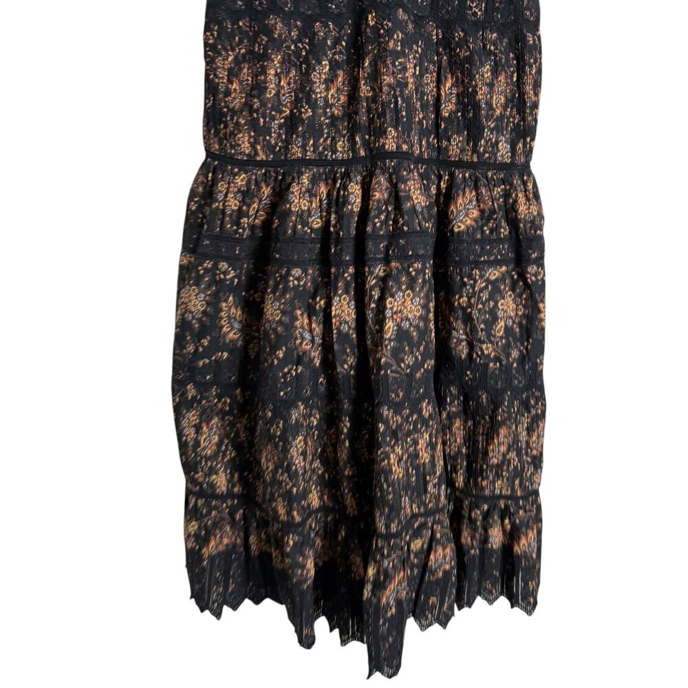 Ulla Johnson Jacqueline Black Floral Pleated V-Neck Cocktail Evening Midi Dress - Picture 13 of 16